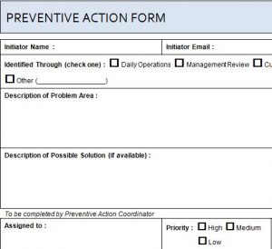 Project Preventive Action Form
