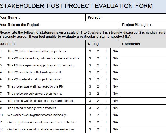 Stakeholder Post Project Evaluation Form » Template Haven