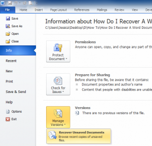 How Do I Recover A Word Document 2010 And Above